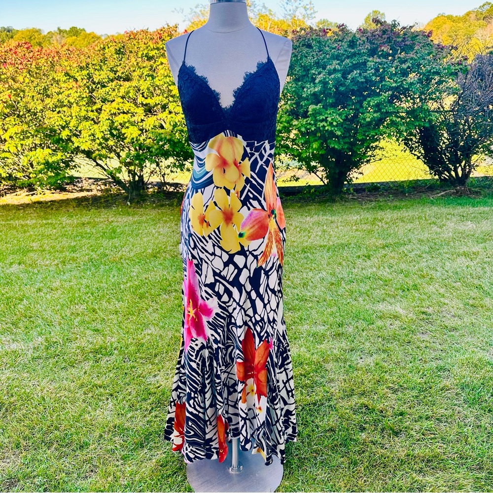 Mary L. Couture Lace and Silk Floral Petite Maxi Gown